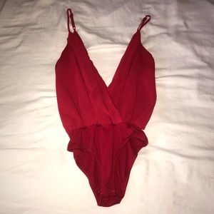Red Deep V Bodysuit